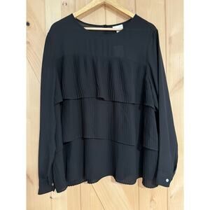 J. Jill | Black Layered Accordion Long Sleeve Dress Blouse NWT | Size XL